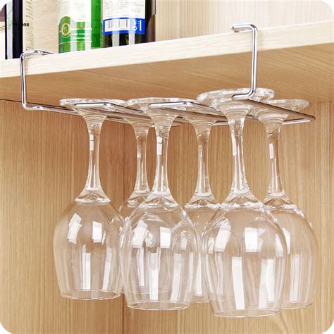 under cabinet wine glass rack stainless steel|hanging wine glasses under shelf.